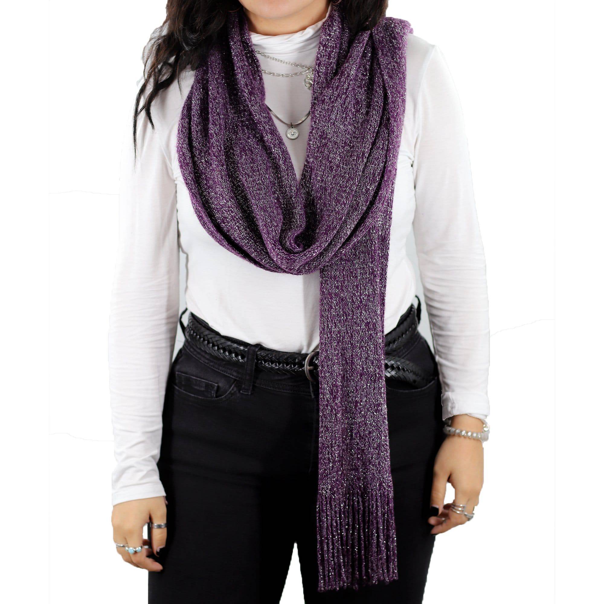 Solid Lurex Knit Scarf With Fringe-Purple - Scarf - La Fiorentina NF120813