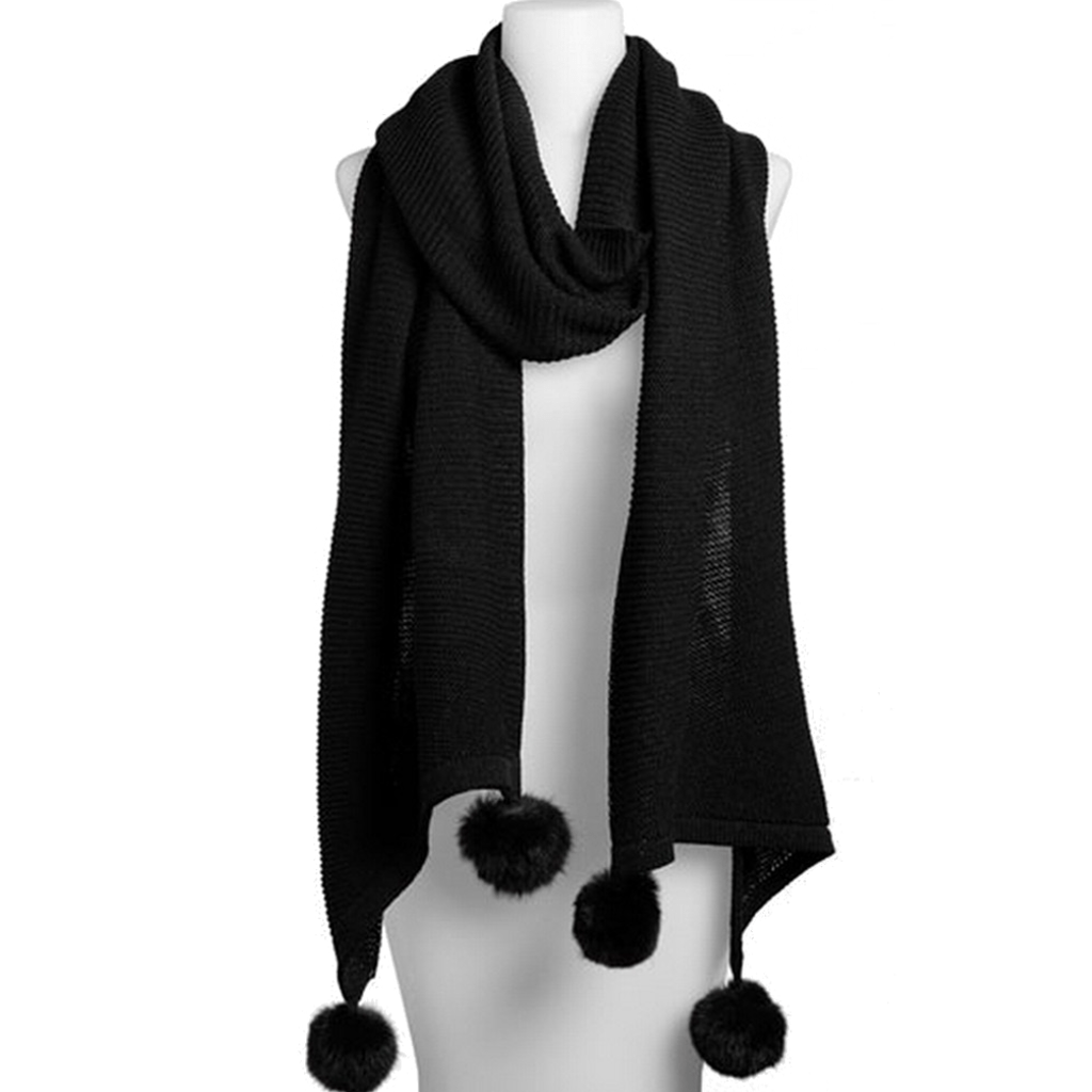 Solid Muffler With Rabbit Poms-Black – La Fiorentina