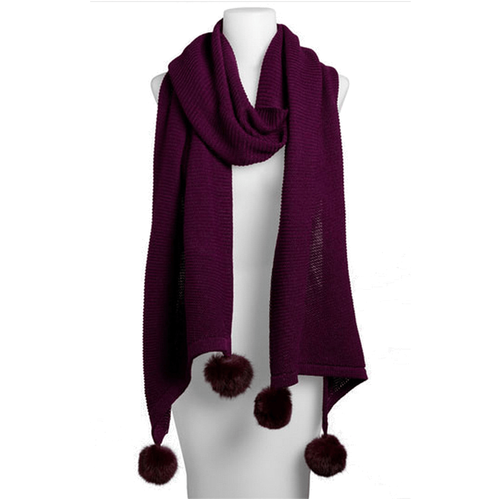 Solid Muffler With Rabbit Poms-Deep Purple - Muffler - La Fiorentina NF120855A