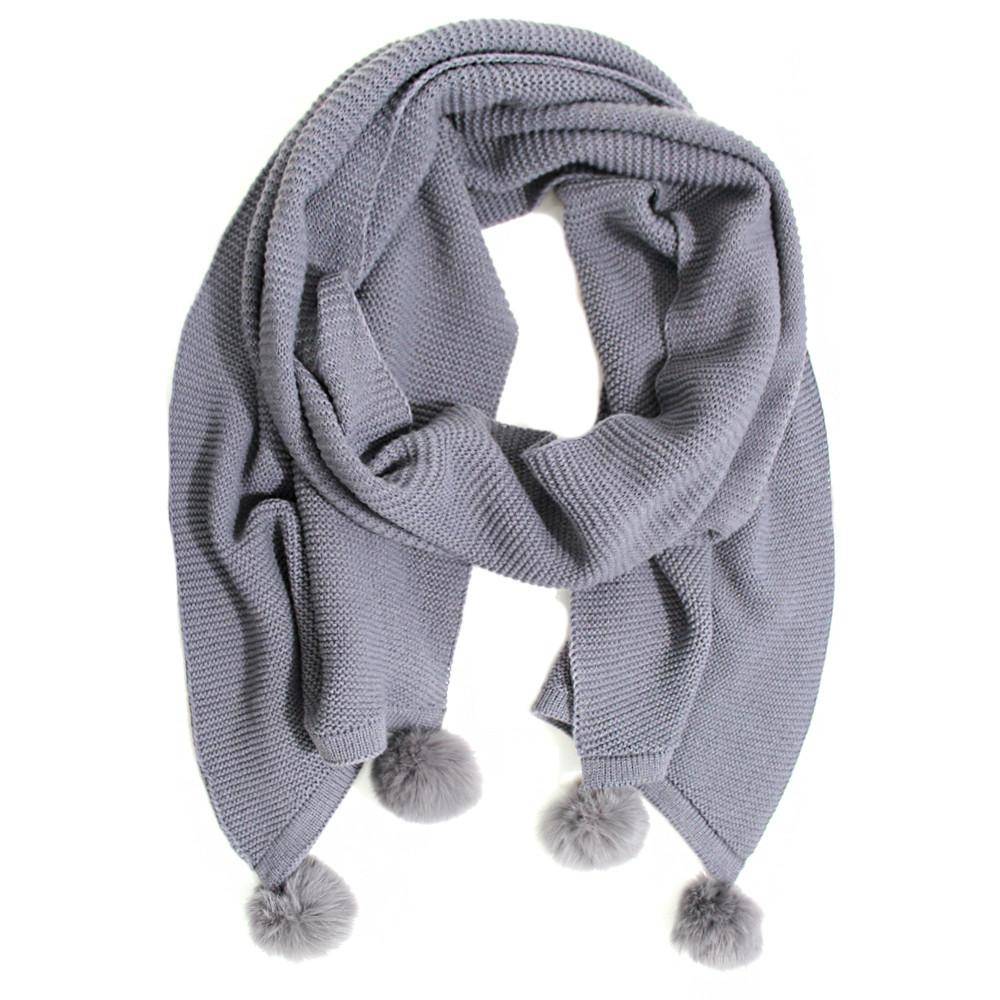 Solid Muffler With Rabbit Poms - Grey - Muffler - La Fiorentina NF120855A