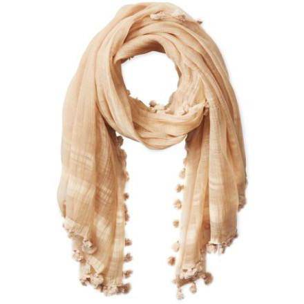 Solid Scarf w/ Pom Poms - Beige - Scarf - La Fiorentina EF-2188S