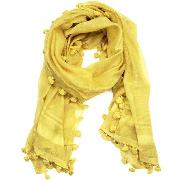 Solid Scarf w/ Pom Poms- Bright Yellow - Scarf - La Fiorentina EF-2188