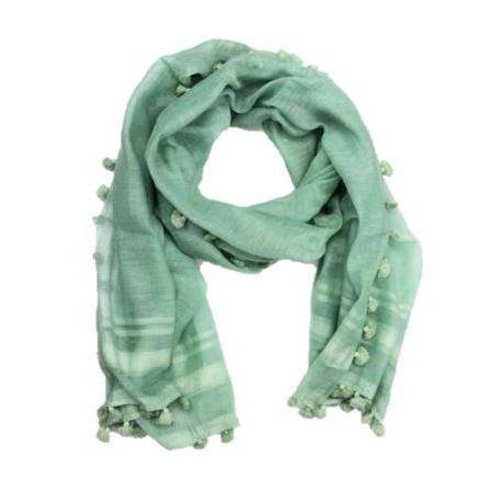 Solid Scarf w/ Pom Poms- Mint - Scarf - La Fiorentina EF-2188