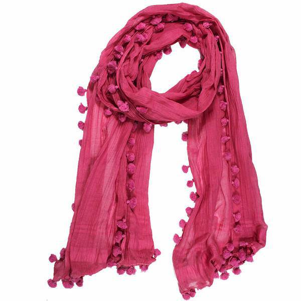 Solid Scarf w/ Pom Poms- Peony - Scarf - La Fiorentina EF-2518M