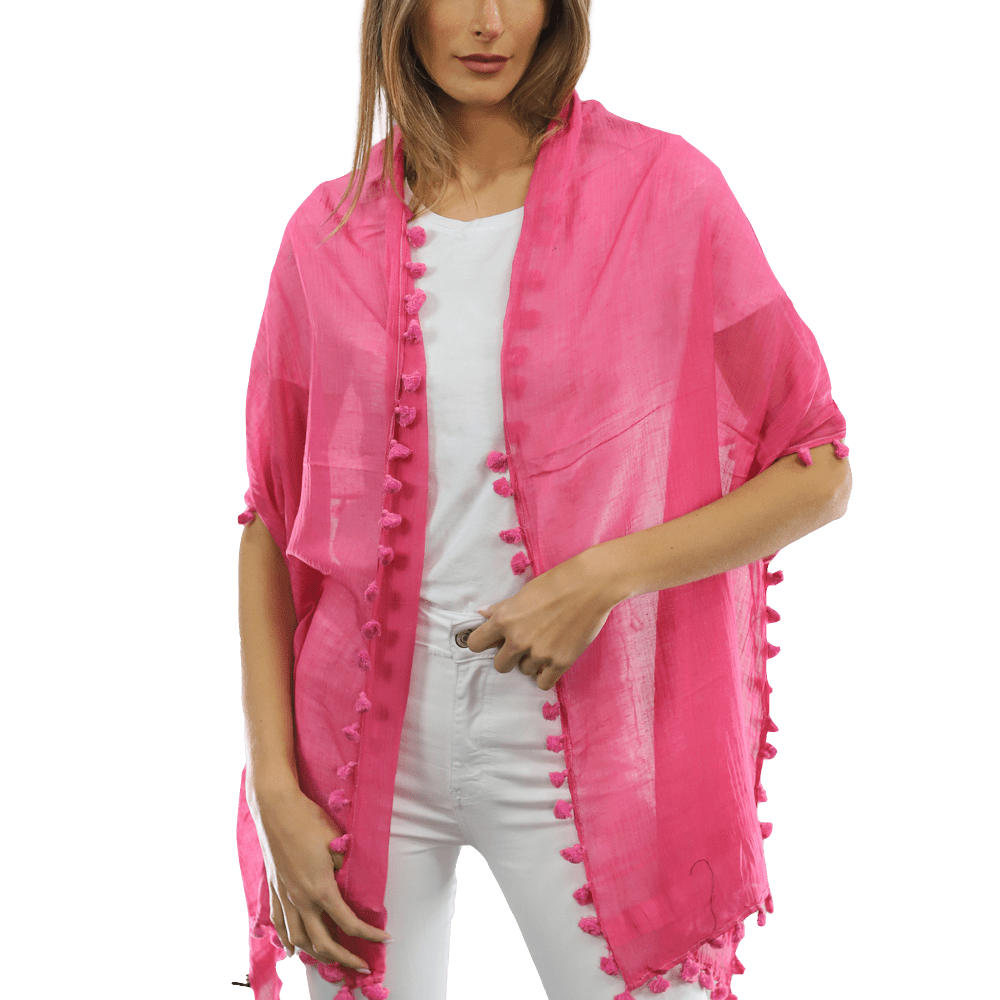 Solid Scarf w/ Pom Poms - Peony - Scarf - La Fiorentina EF-2188S