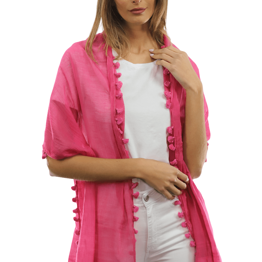 Solid Scarf w/ Pom Poms - Peony - Scarf - La Fiorentina EF-2188S