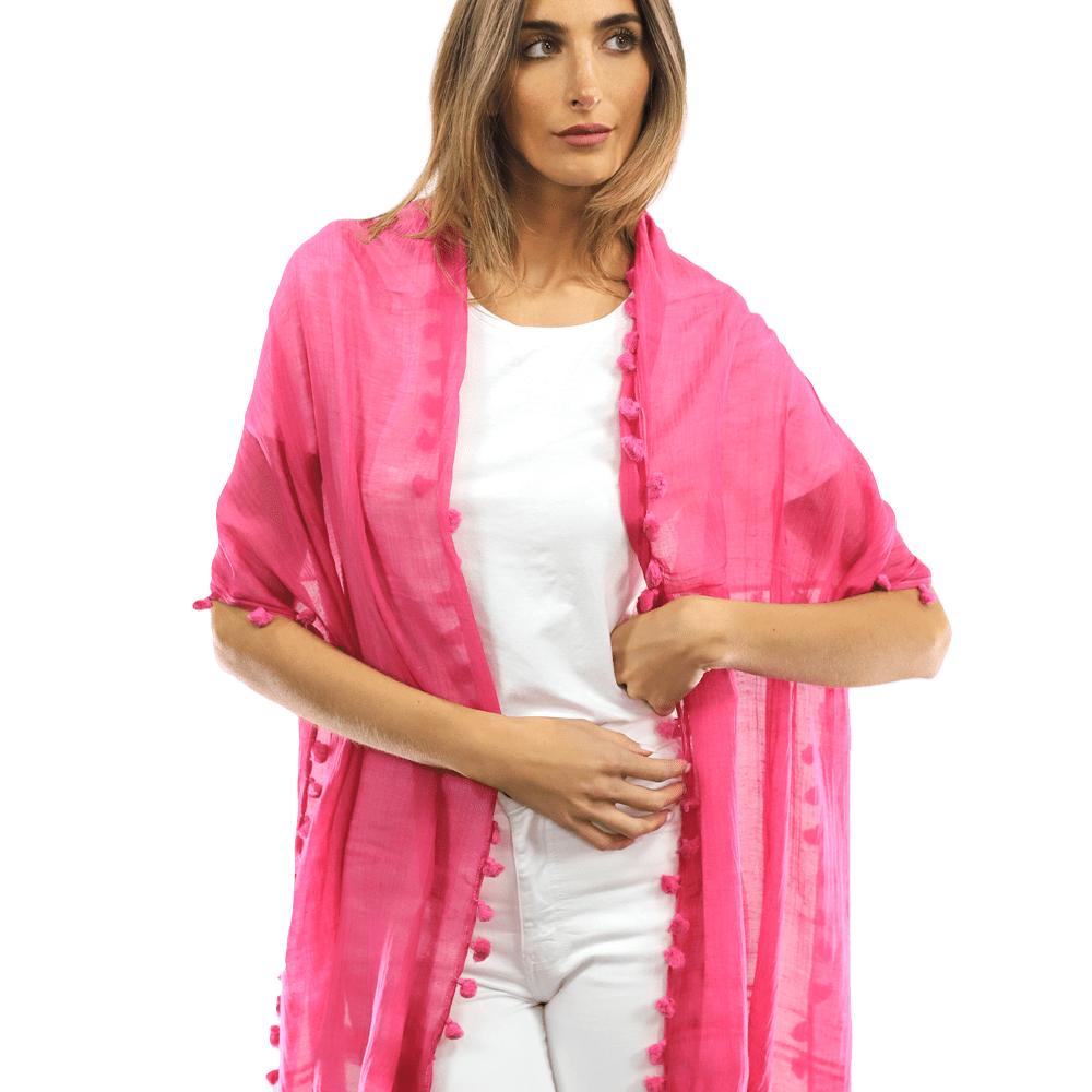 Solid Scarf w/ Pom Poms - Peony - Scarf - La Fiorentina EF-2188S