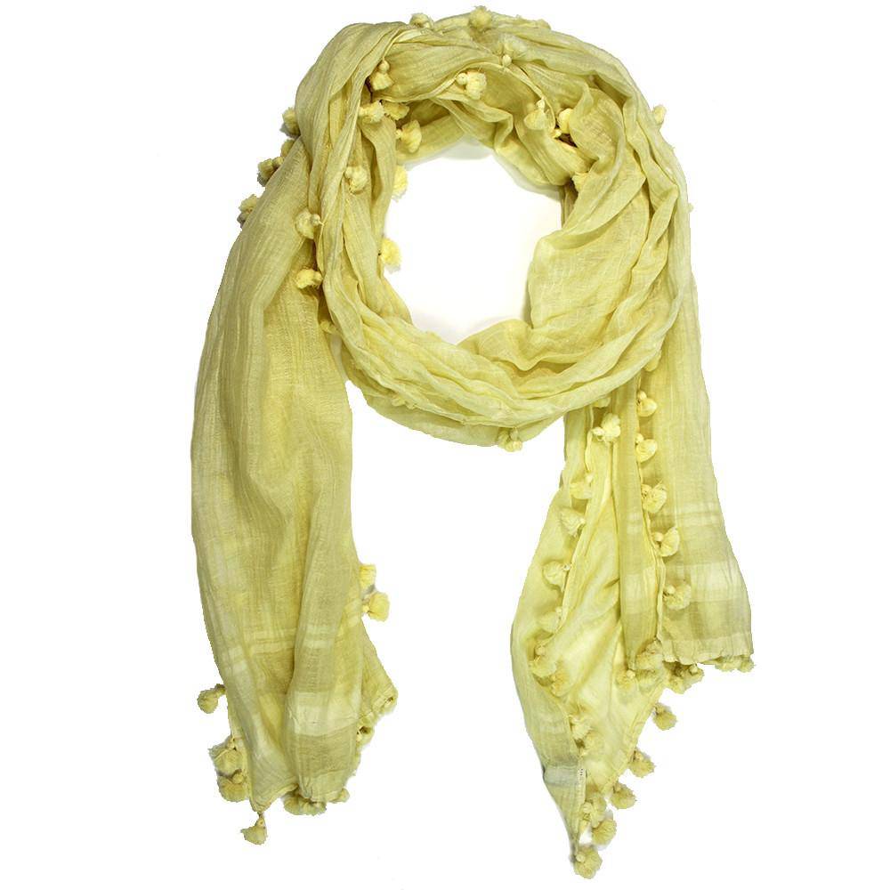 Solid Scarf w/ Pom Poms- Yellow - Scarf - La Fiorentina EF-2188S