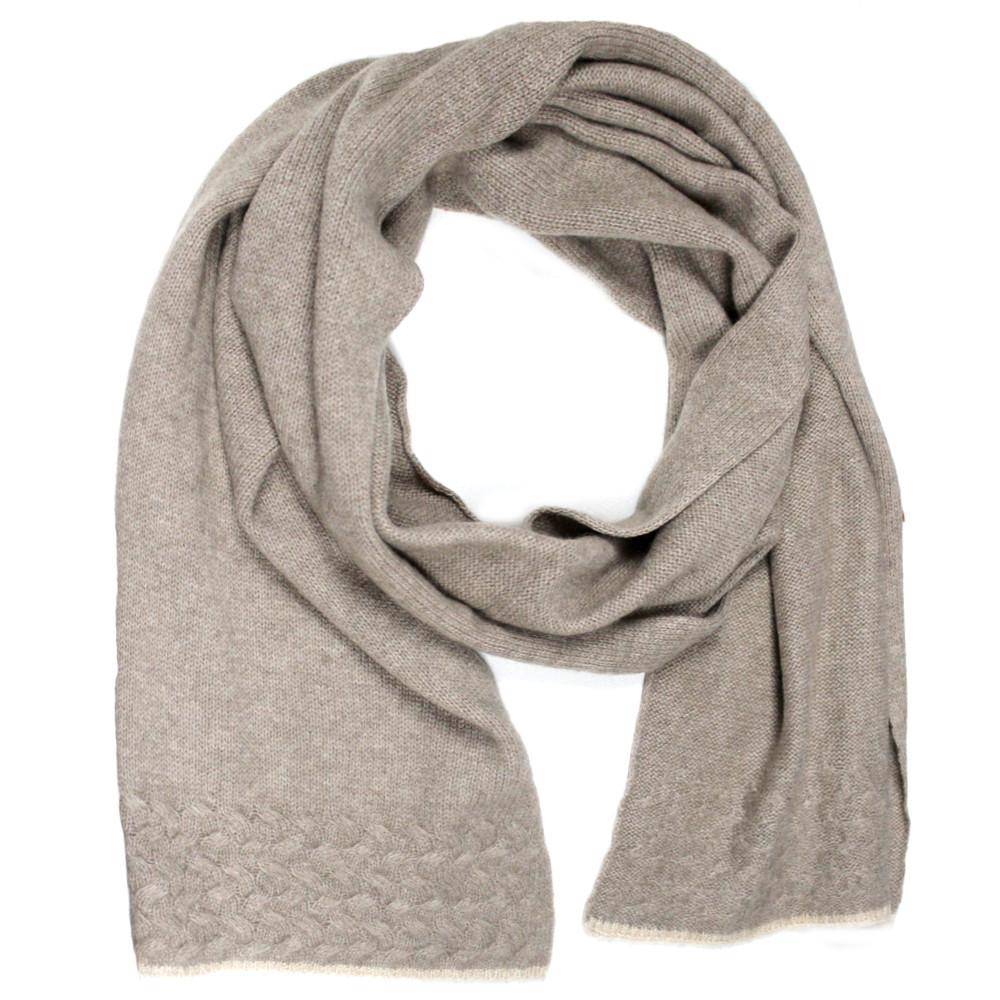 Solid Scarf with cable ends and contract trim - Brown/Beige - Scarf - La Fiorentina 14WTY092S