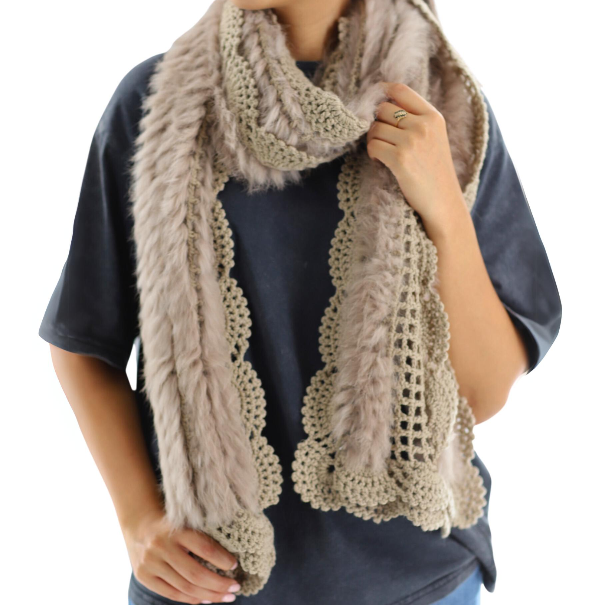 Knit Muffler with Genuine Rabbit Fur - Camel - One Size - Fur Muffler - La Fiorentina SH-10116J