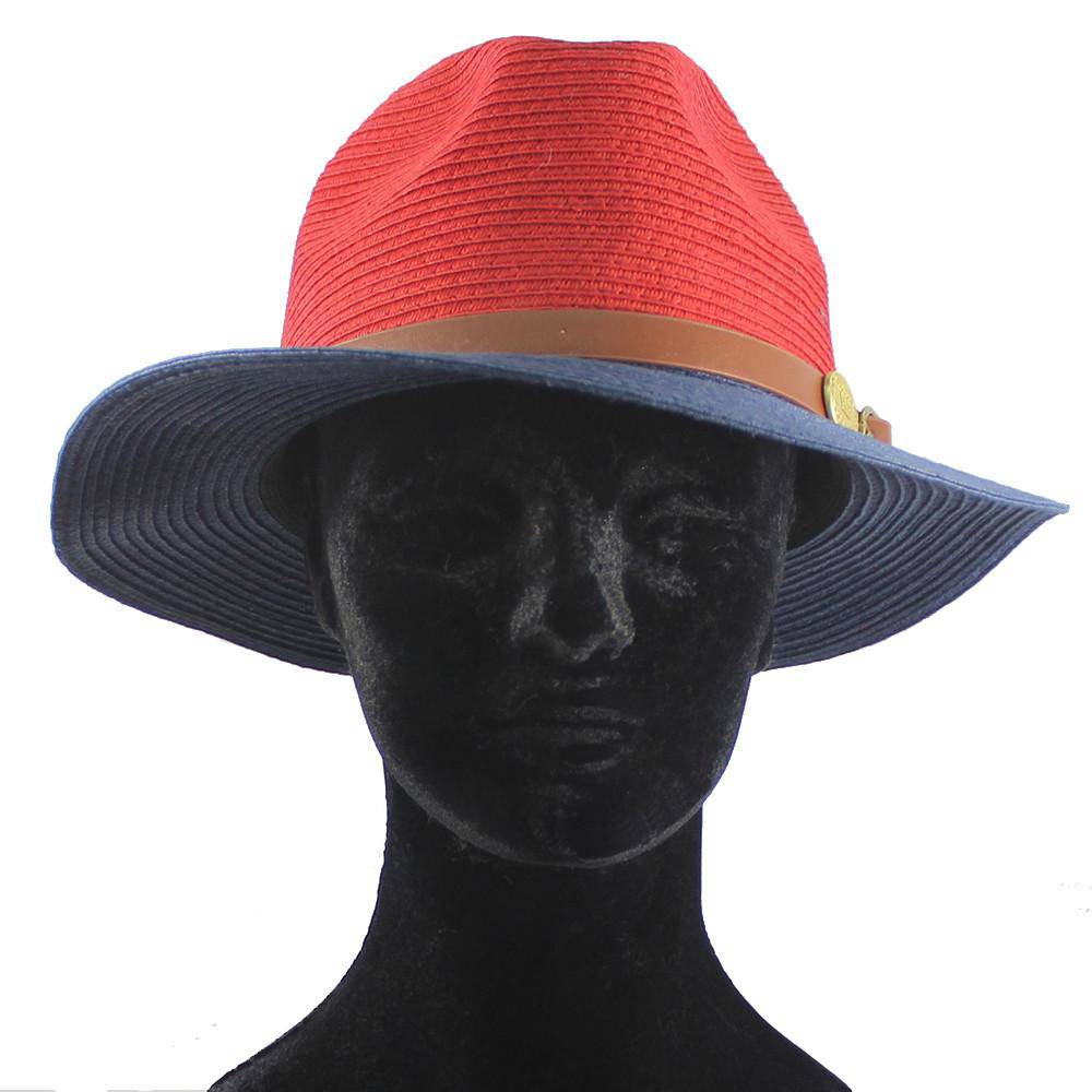 Straw Hat w/ Leather Strap - Red/Blue - Straw Hat - La Fiorentina 12071518-912