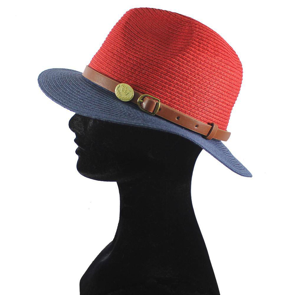 Straw Hat w/ Leather Strap - Red/Blue - Straw Hat - La Fiorentina 12071518-912