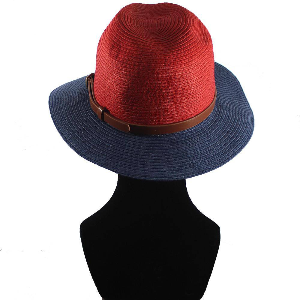 Straw Hat w/ Leather Strap - Red/Blue - Straw Hat - La Fiorentina 12071518-912