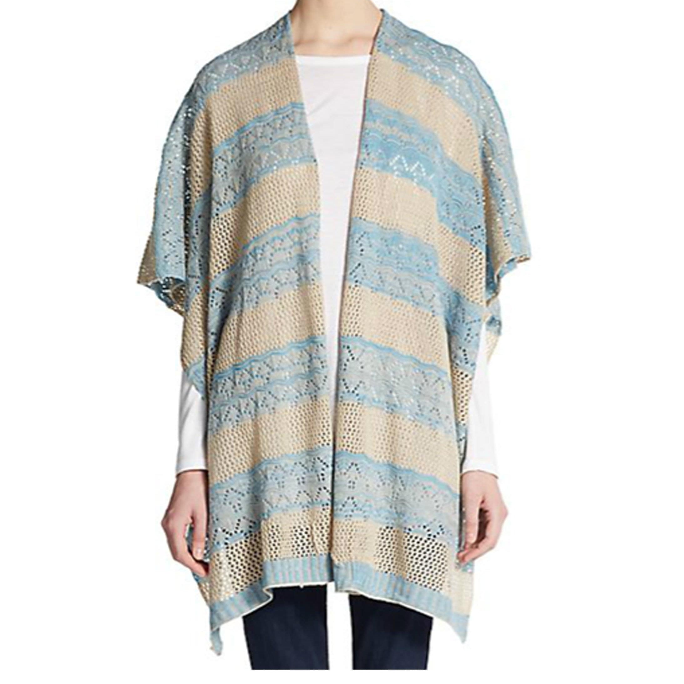 Stripe Patterned Ruana-Baby Blue - Beach Cover up - La Fiorentina BEN19