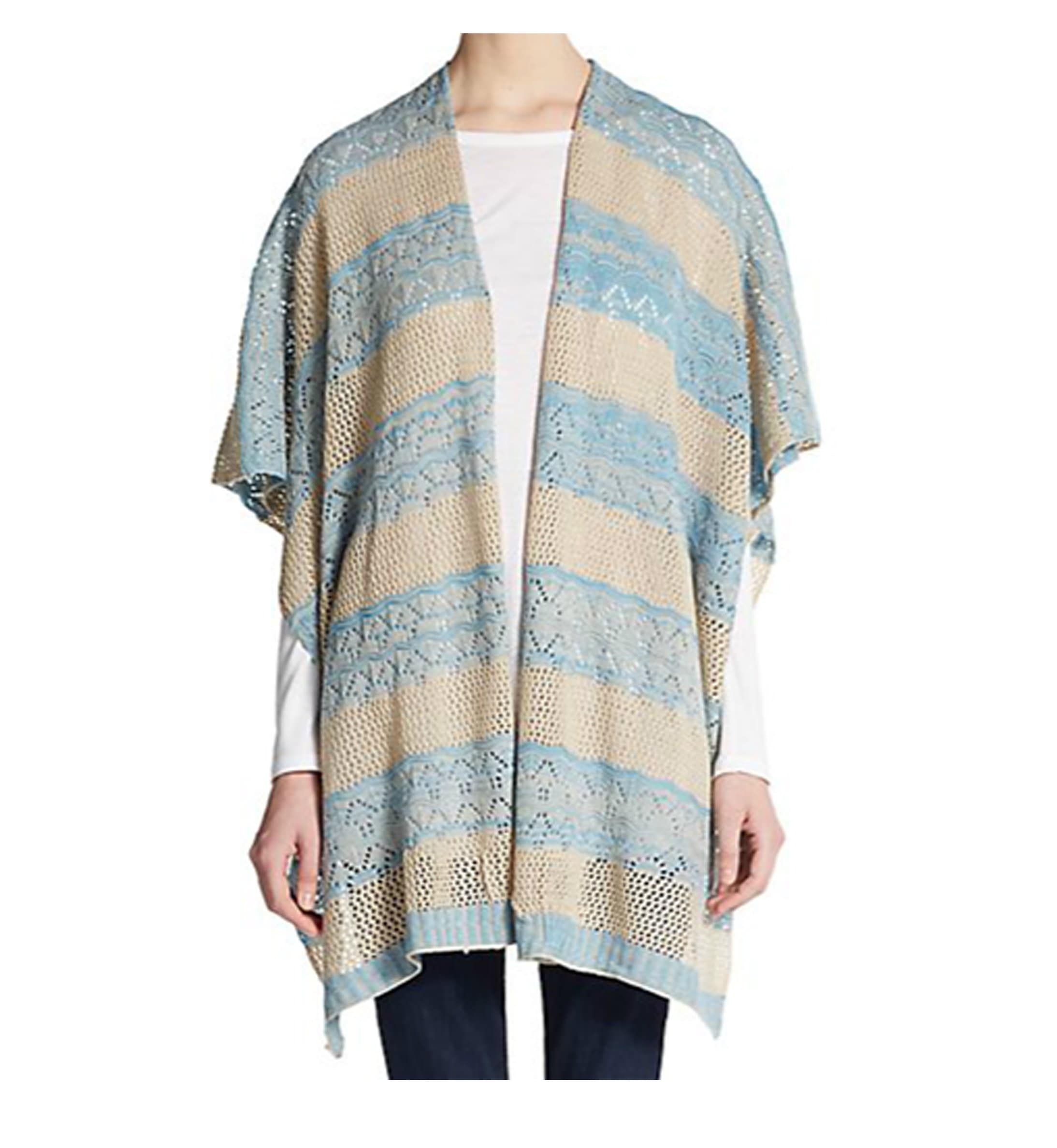 Stripe Patterned Ruana-Baby Blue - Beach Cover up - La Fiorentina BEN19