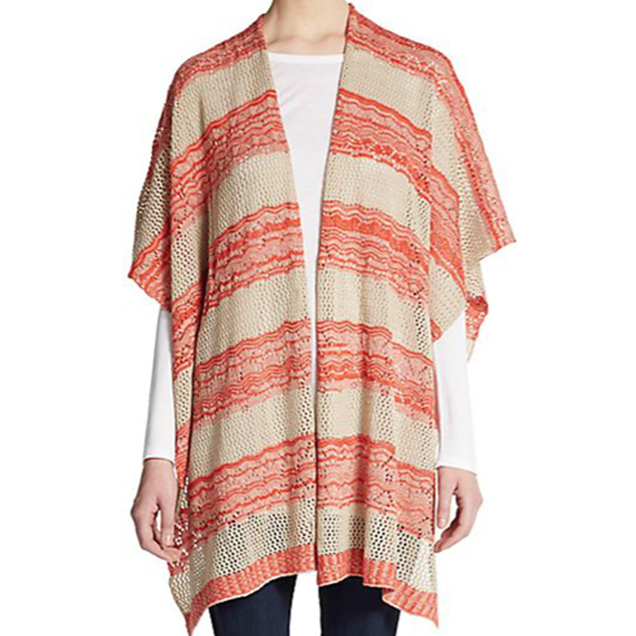 Stripe Patterned Ruana-Orange - Beach Cover up - La Fiorentina BEN19
