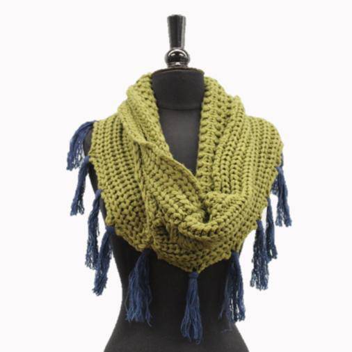 Tassel Infinity Scarf - Green/Blue - Infinity Scarf - La Fiorentina HW9-1109