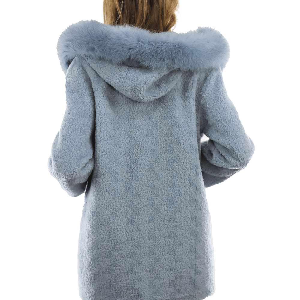 Teddy Coat with Fox Trim Hood - BLUE - Coat - La Fiorentina TNF212_BLUE