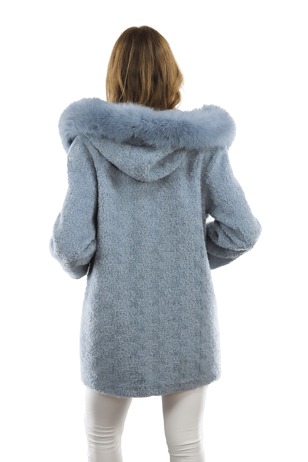 Teddy Coat with Fox Trim Hood - BLUE - Coat - La Fiorentina TNF212_BLUE