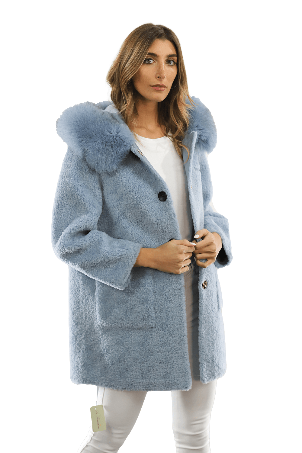 Teddy Coat with Fox Trim Hood - BLUE - Coat - La Fiorentina TNF212_BLUE
