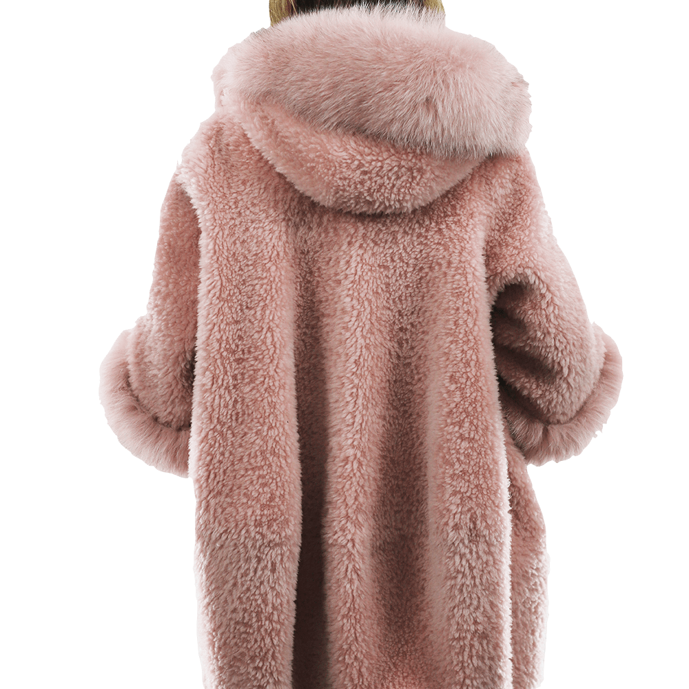 Teddy Coat with Fox Trim Hood/Cuffs - Pink - Coat - La Fiorentina TNF211_PINK