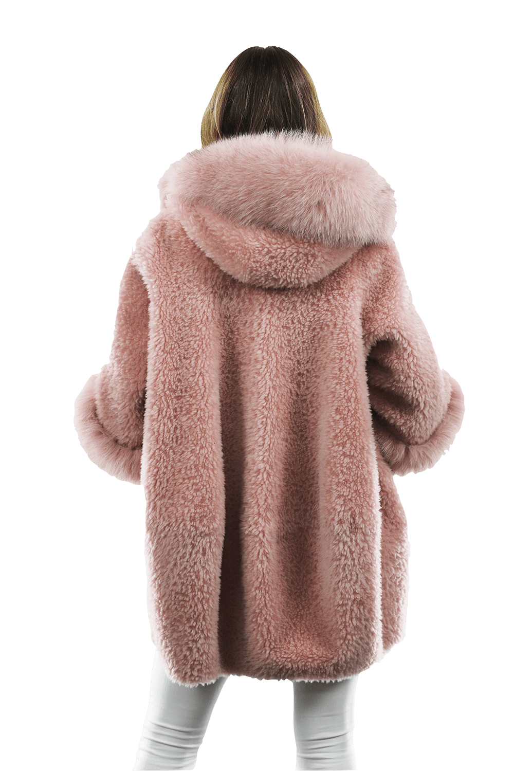 Teddy Coat with Fox Trim Hood/Cuffs - Pink - Coat - La Fiorentina TNF211_PINK