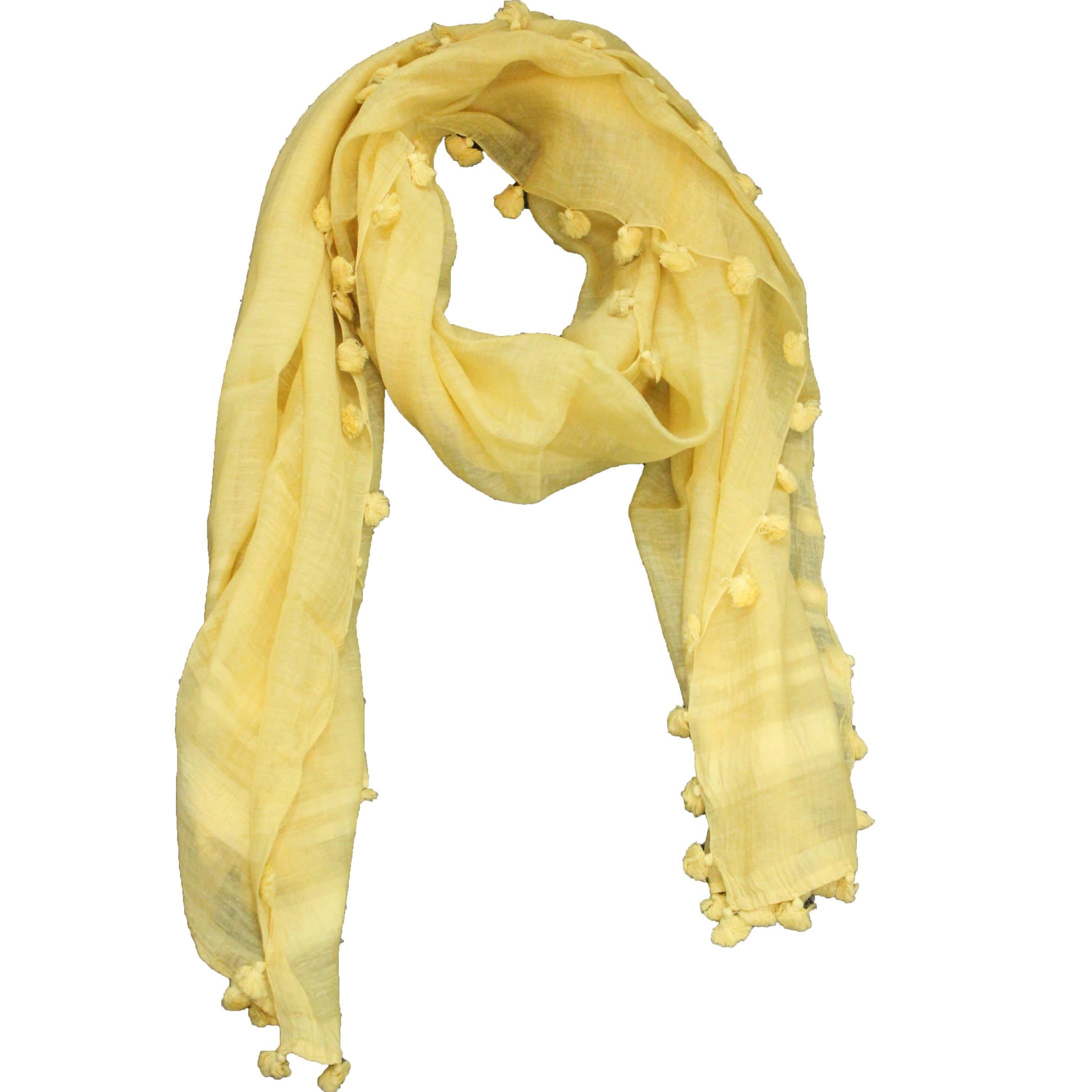 Thin Gauze Scarf With Poms-Yellow -  - La Fiorentina EF-2188L