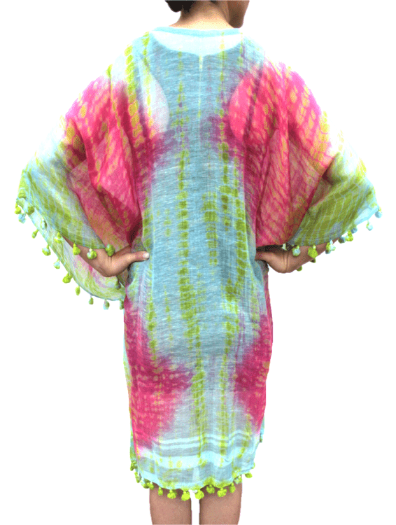 Tie Dye Beach Cover Up - Green/Pink - Beach Cover up - La Fiorentina EF-2804-PONCHO