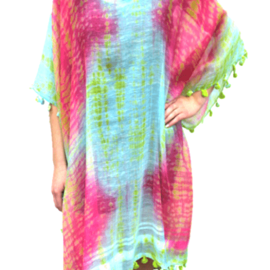 Tie Dye Beach Cover Up - Green/Pink - Beach Cover up - La Fiorentina EF-2804-PONCHO