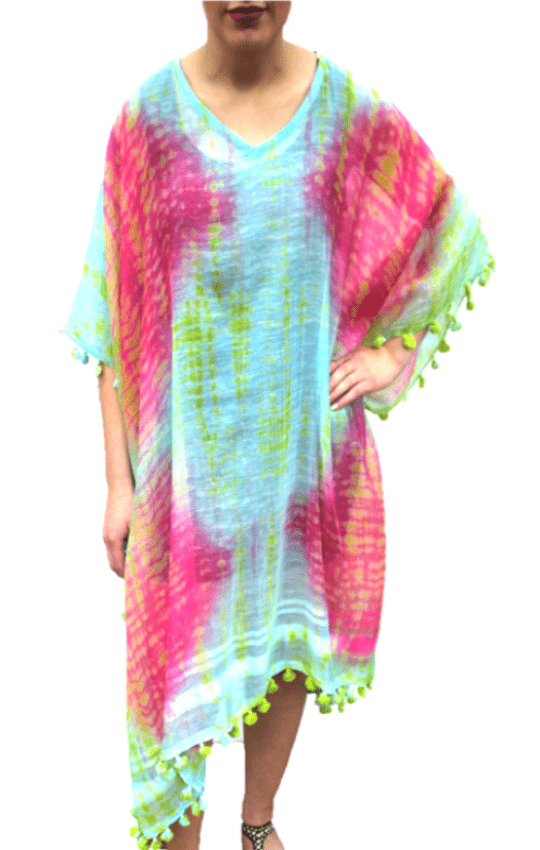 Tie Dye Beach Cover Up - Green/Pink - Beach Cover up - La Fiorentina EF-2804-PONCHO