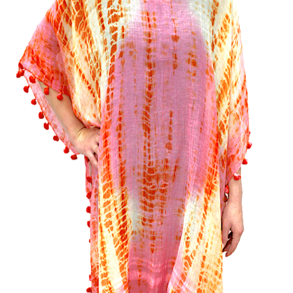 Tie Dye Beach Cover Up - Pink/Ivory/Coral - Beach Cover up - La Fiorentina EF-2804-PONCHO