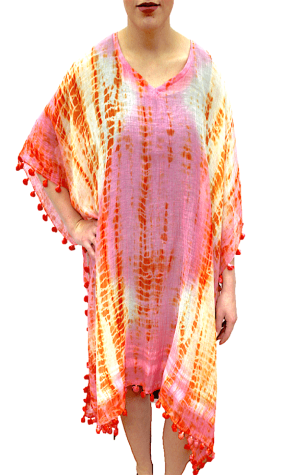 Tie Dye Beach Cover Up - Pink/Ivory/Coral - Beach Cover up - La Fiorentina EF-2804-PONCHO