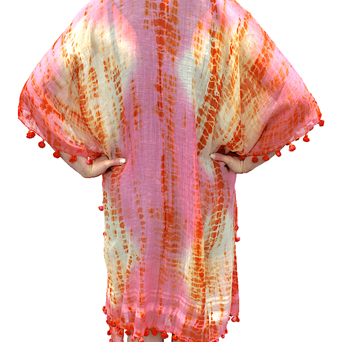 Tie Dye Beach Cover Up - Pink/Ivory/Coral - Beach Cover up - La Fiorentina EF-2804-PONCHO