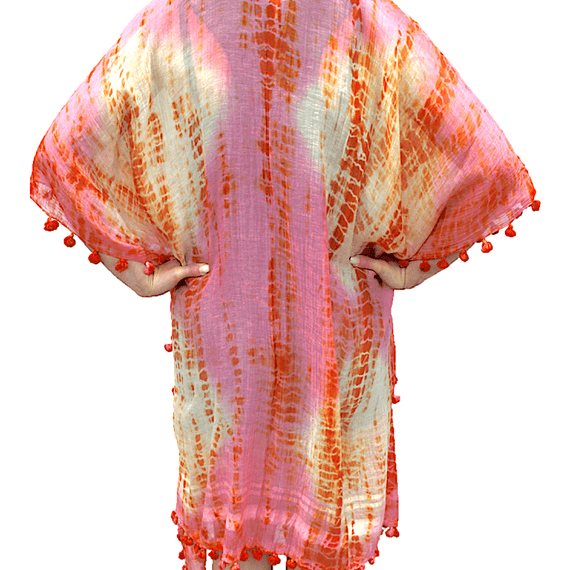 Tie Dye Beach Cover Up - Pink/Ivory/Coral - Beach Cover up - La Fiorentina EF-2804-PONCHO