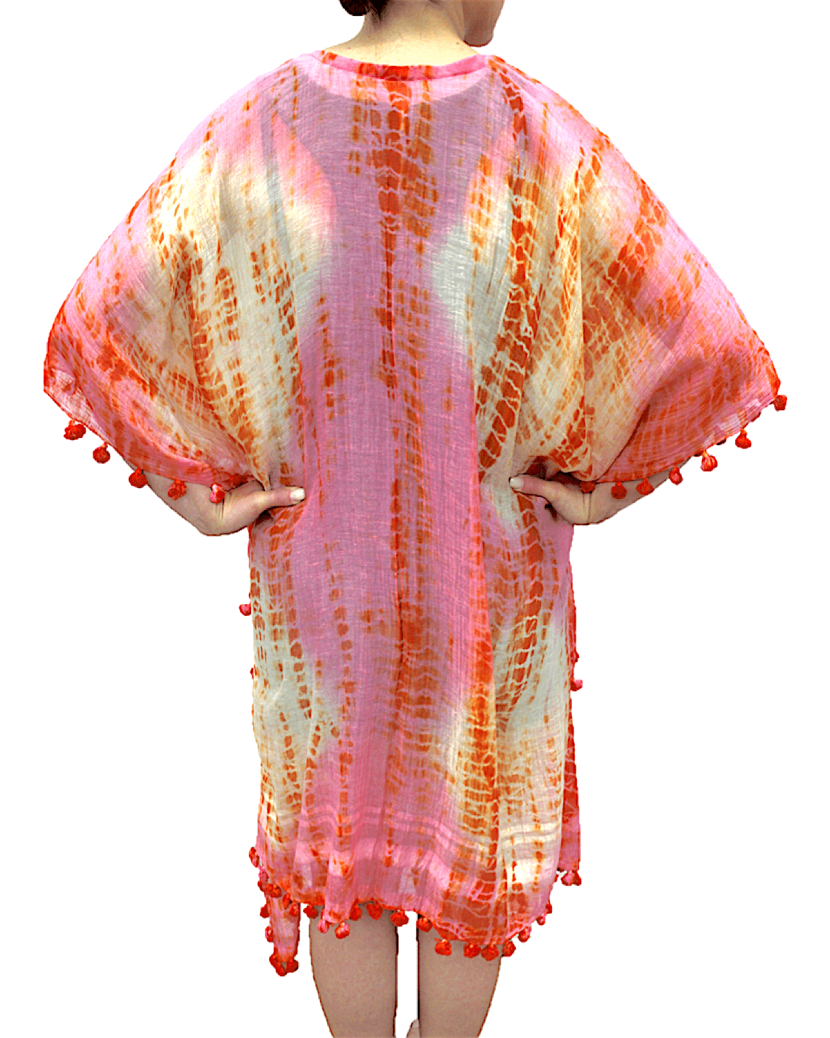 Tie Dye Beach Cover Up - Pink/Ivory/Coral - Beach Cover up - La Fiorentina EF-2804-PONCHO