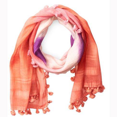 Tie Dye Print Scarf w/ Pom Tassels - Pink Combo - Scarf - La Fiorentina EF-2111