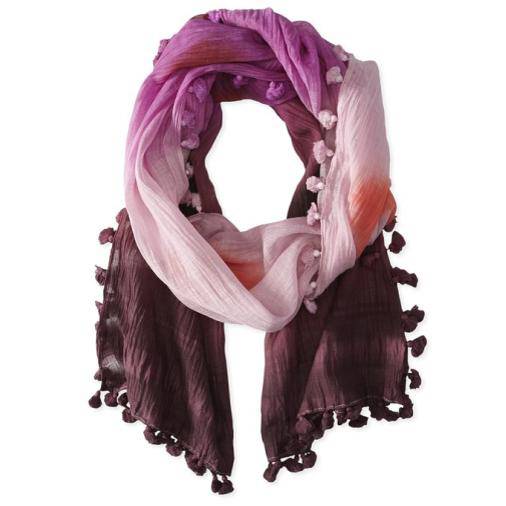 Tie Dye Print Scarf w/ Pom Tassels - Plum Combo - Scarf - La Fiorentina EF-2111