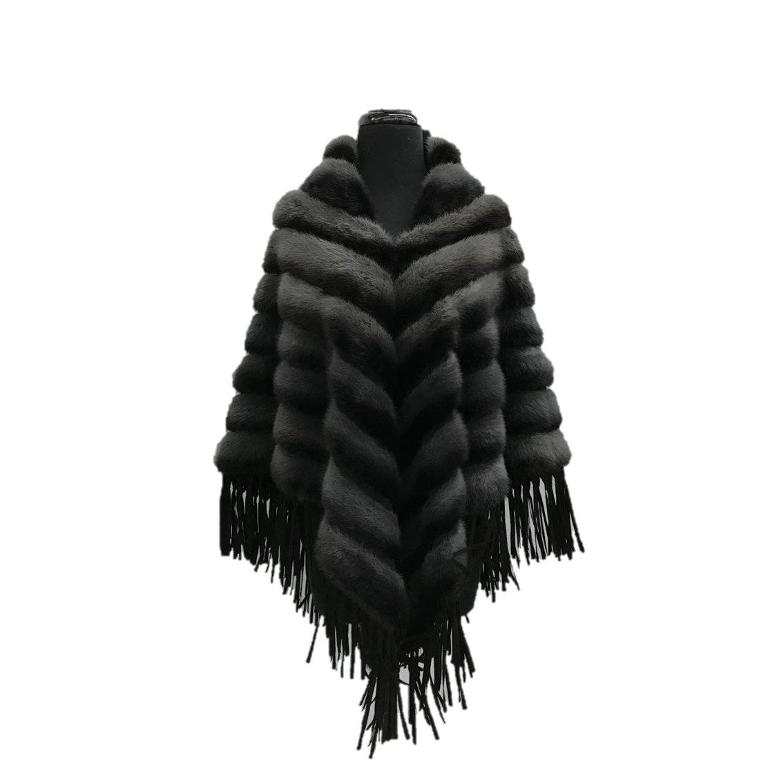 Tonal Ribbed Mink Poncho - Poncho - La Fiorentina,Gray D-5807