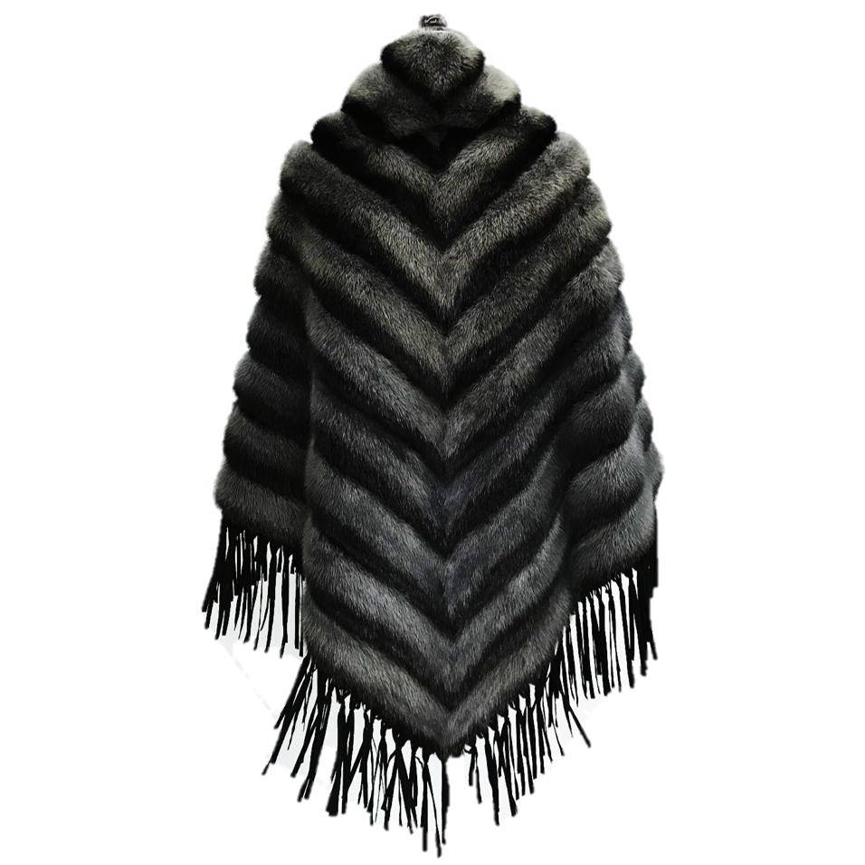 Tonal Ribbed Mink Poncho - Poncho - La Fiorentina,Gray D-5808