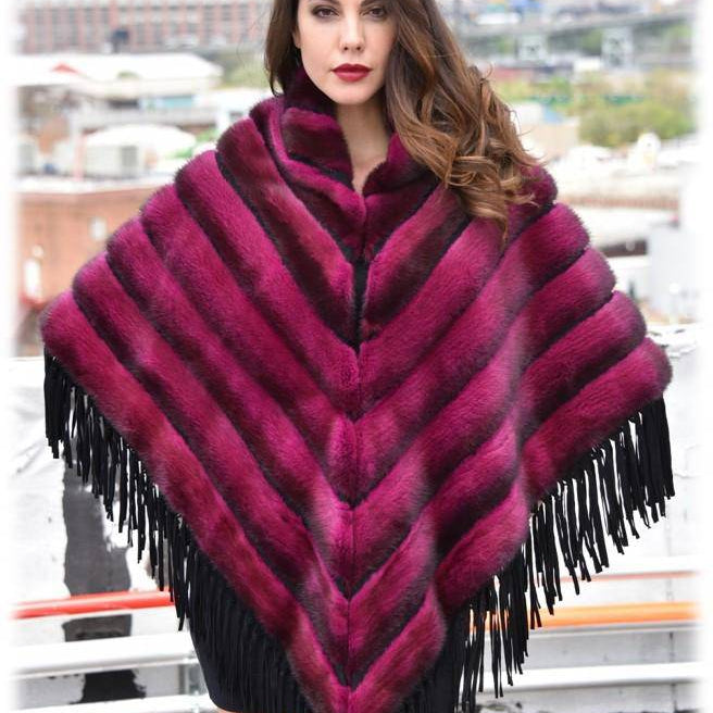 Tonal Ribbed Mink Poncho - Poncho - La Fiorentina,Wine D-5807 D-5808