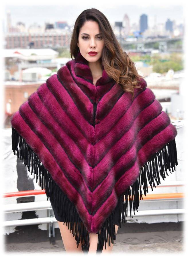 Tonal Ribbed Mink Poncho - Poncho - La Fiorentina,Wine D-5807 D-5808
