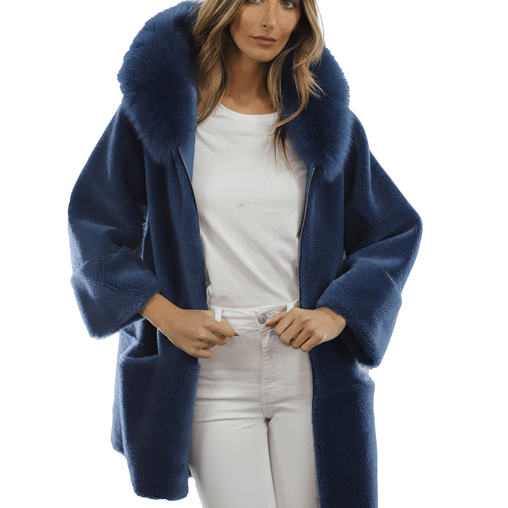 Trendy Fox Trimmed Jacket - Coat - La Fiorentina TN1905_BLUE