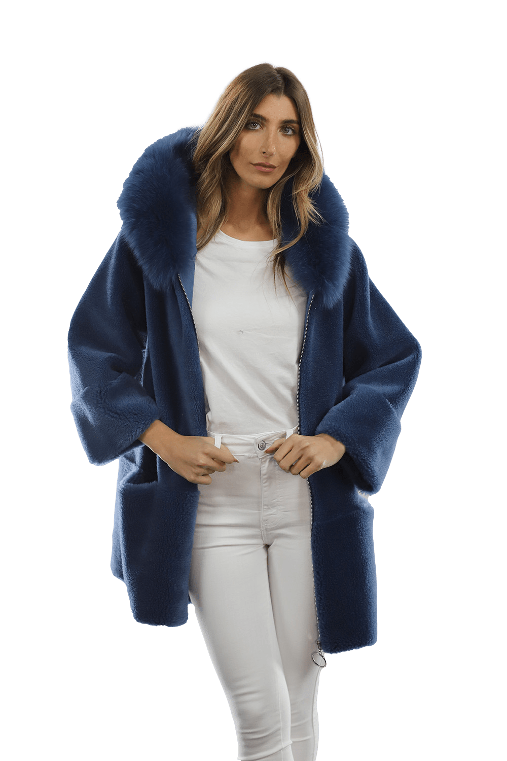 Trendy Fox Trimmed Jacket - Coat - La Fiorentina TN1905_BLUE