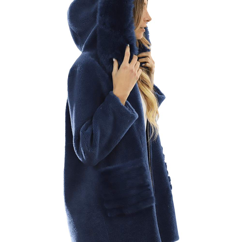 Trendy Fox Trimmed Jacket - Coat - La Fiorentina TN1905_BLUE