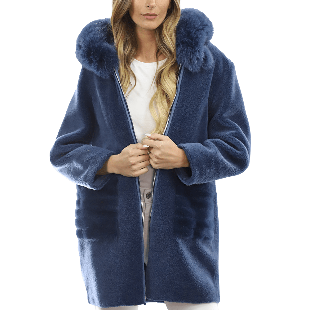Trendy Fox Trimmed Jacket - Coat - La Fiorentina TN1905_BLUE
