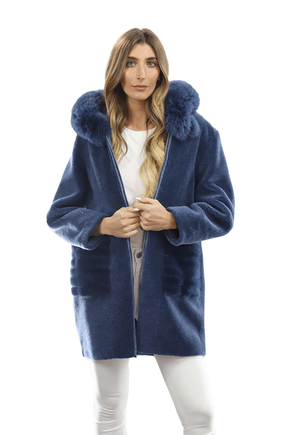 Trendy Fox Trimmed Jacket - Coat - La Fiorentina TN1905_BLUE