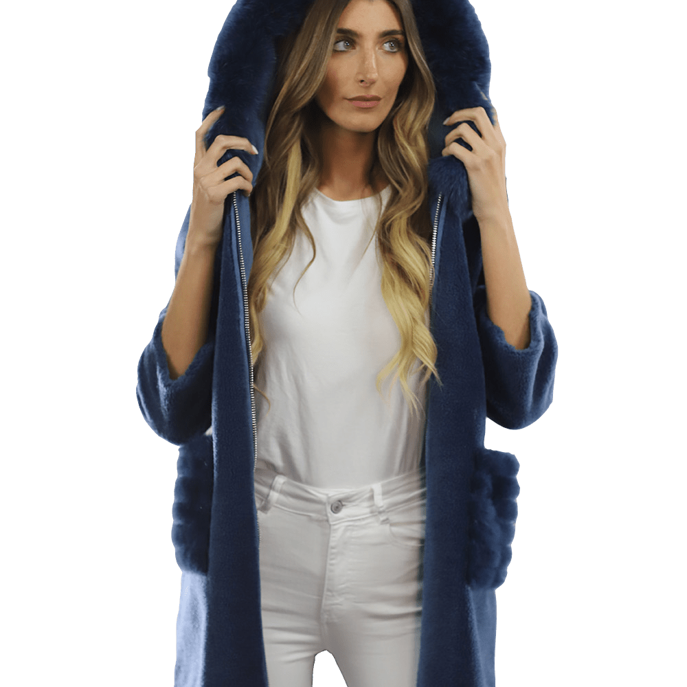 Trendy Fox Trimmed Jacket - Coat - La Fiorentina TN1905_BLUE