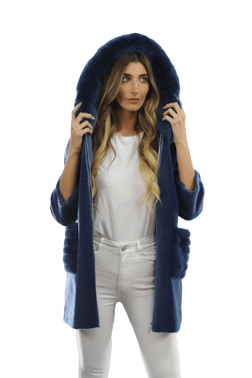 Trendy Fox Trimmed Jacket - Coat - La Fiorentina TN1905_BLUE