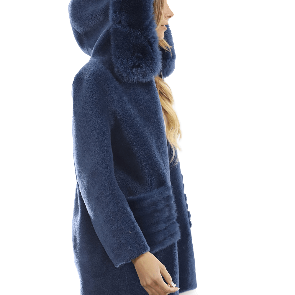 Trendy Fox Trimmed Jacket - Coat - La Fiorentina TN1905_BLUE