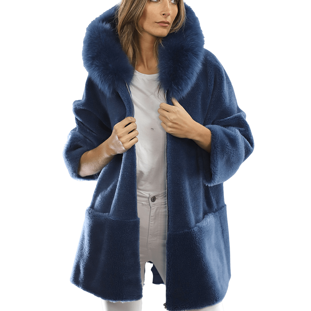 Trendy Fox Trimmed Jacket - Coat - La Fiorentina TN1905_BLUE